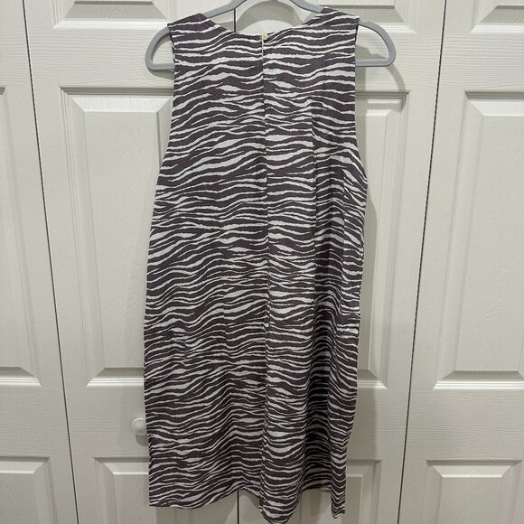 LOFT Zebra Brown White Sleeveless Pocket Linen Shift Dress - Picture 2 of 6